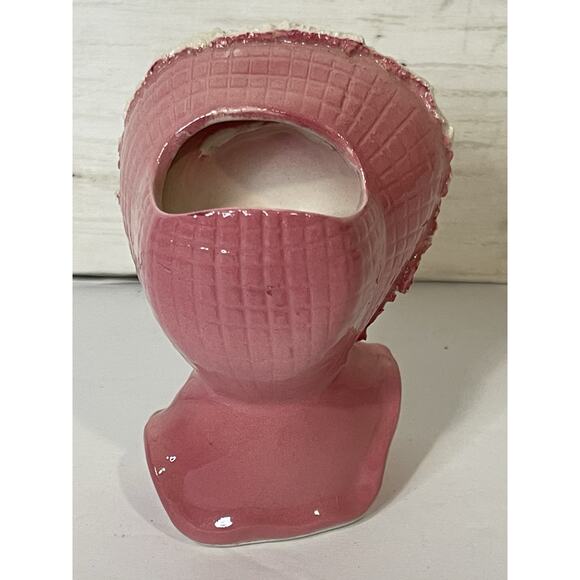 Rare Vintage Pink Bonnet Lady Head Vase | 5" | Women Rare Head Vase |‎ MCM - Picture 3 of 6